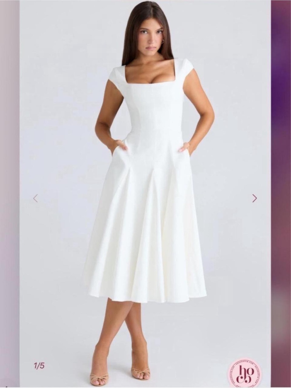 HOUSE OF CB Raisa White Square Neck Twill Midi Dress NWOT